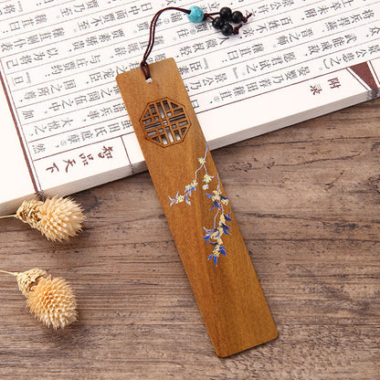 Mythstone 4Pcs Four Seasons Plum Orchid Bamboo Chrysanthemum Peking Opera Mask Wood Bookmarks With Gift Box