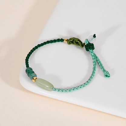 Mythstone 925 Sterling Silver Hetian Jade Luck Braided Green Rope Bracelet