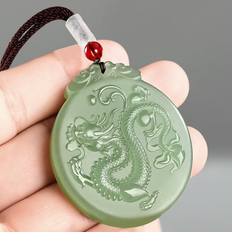 Mythstone Chinese Zodiac Dragon Jade Luck Necklace String Pendant