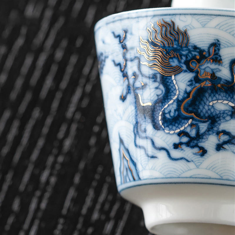 Mythstone Small Blue And White Dragon Pattern Ceramic Teacup Kung Fu Tea Cups 45ml