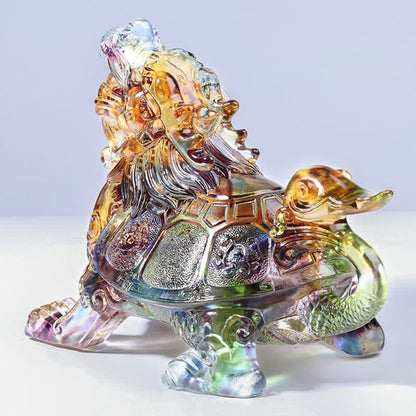 Mythstone Feng Shui Dragon Turtle Handmade Liuli Crystal Art Piece Home Office Decoration