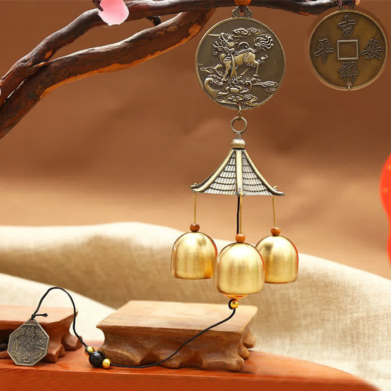 Mythstone Feng Shui Copper Coin Koi Fish Bagua Kirin Wind Chime Bell Luck Wall Hanging Decoration