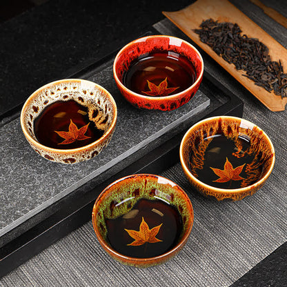 Mythstone Maple Leaf Colorful Ceramic Teacup Home Tea Cups