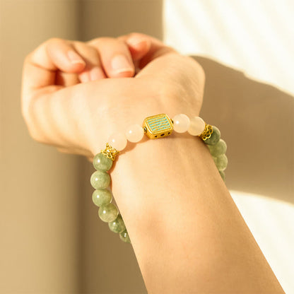 Pulsera de la abundancia de las cinco escrituras con jade verde natural y ágata blanca Mythstone 