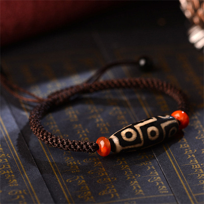 Mythstone Tibetan Nine-Eye Dzi Bead Prosperity String Bracelet