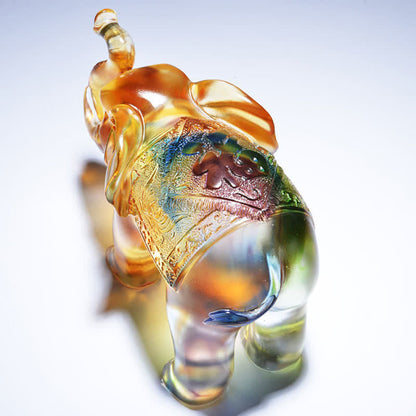 Mythstone Handmade Liuli Crystal Elephant Art Piece Wisdom Wealth Home Decoration