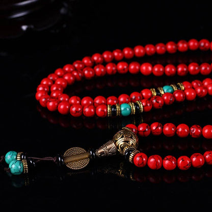 MythStone Tibetan Mala Red Turquoise Lucky Necklace Bracelet