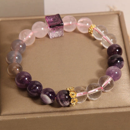 Mythstone Natural Amethyst Pink Crystal Inner Peace And Healing Bracelet