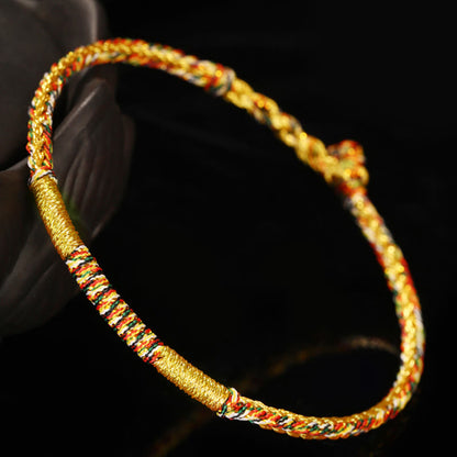 Mythstone Handmade Gold Multicolored Rope Protection Braided Bracelet Anklet