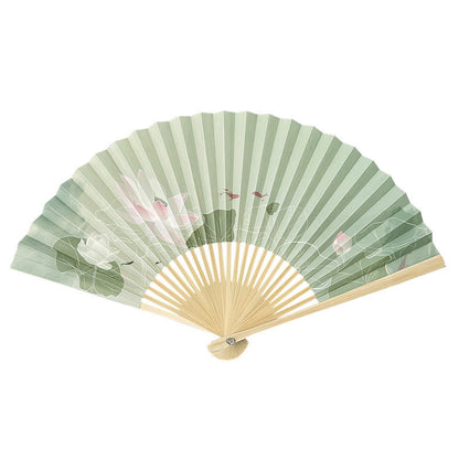 Mythstone Lotus Flowers Leaf Koi Fish Handheld Paper Bamboo Folding Fan