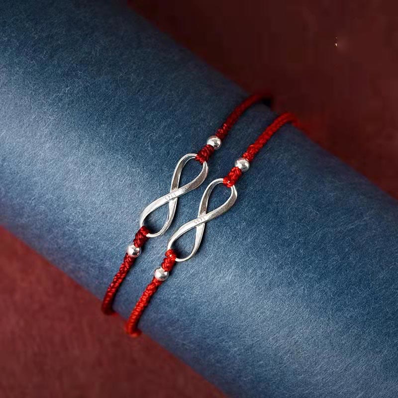 Mythstone 925 Sterling Silver Endless Knot Protection Luck Red String Bracelet Anklet