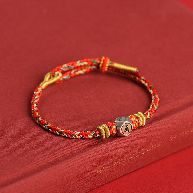 Mythstone 925 Sterling Silver Chinese Zodiac Natal Buddha Red Colorful Rope Luck Handcrafted Bracelet