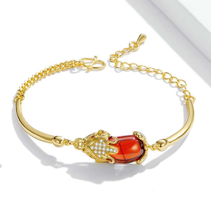 Pulsera de PiXiu de ágata roja dorada y piedra mitológica Feng Shui para la suerte y la riqueza