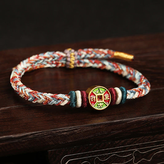 Mythstone Colorful Rope Wealth Comes From All Directions Handmade Eight Thread Peace Knot Luck Bracelet