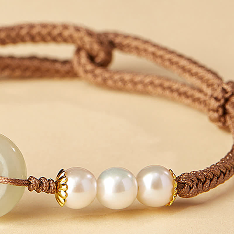 Mythstone Natural Hetian Jade Pearl Peace Buckle Luck Bracelet