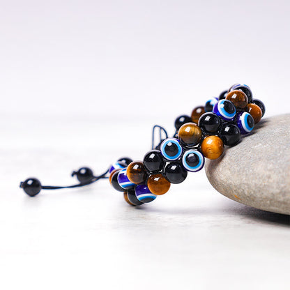 MythStone Evil Eye Hematite Tiger Eye Protection Beaded Bracelet