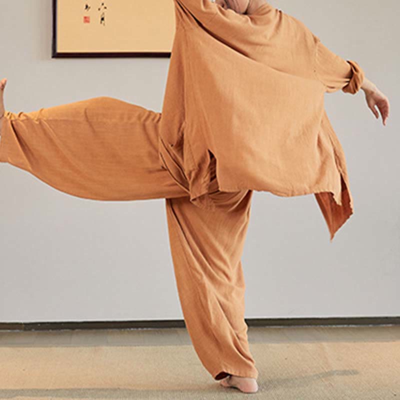 Mythstone Plain Long Sleeve Coat Jacket Top Wide Leg Pants Zen Tai Chi Yoga Meditation Clothing