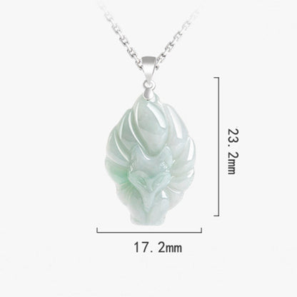 Mythstone 925 Sterling Silver Natural Jade Nine Tailed Fox Prosperity Necklace Pendant