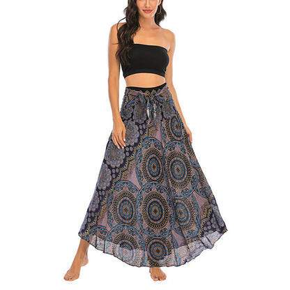 Mythstone Two Style Wear Bohemian Mandala Flower Lace-up Skirt Dress