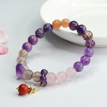 Mythstone Natural Amethyst Crystal Inner Peace Healing Bead Charm Bracelet