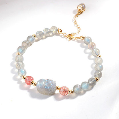 Mythstone Moonstone Strawberry Quartz PiXiu Healing Bracelet