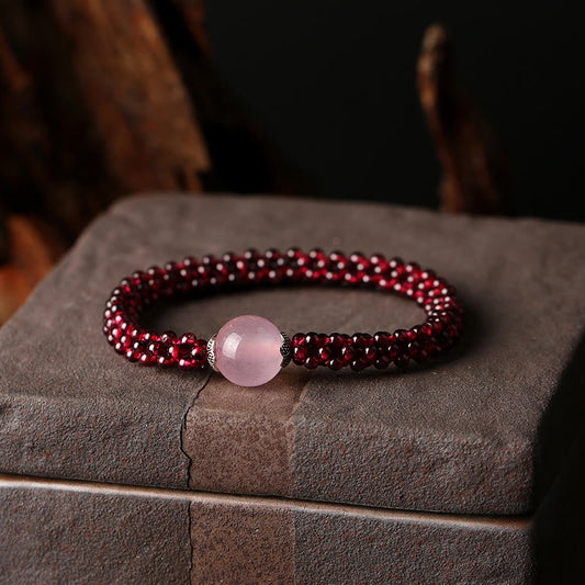 Mythstone Natural Garnet Pink Crystal Red Agate Amazonite Bead Protection Bracelet