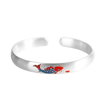 Mythstone 999 Sterling Silver Koi Fish Luck Cuff Bracelet Bangle