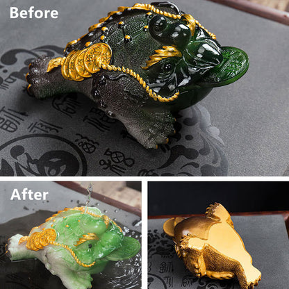 Mythstone Color Changing FengShui Wealth Lucky Frog Copper Coin Tea Pet Resin Figurine Decoration