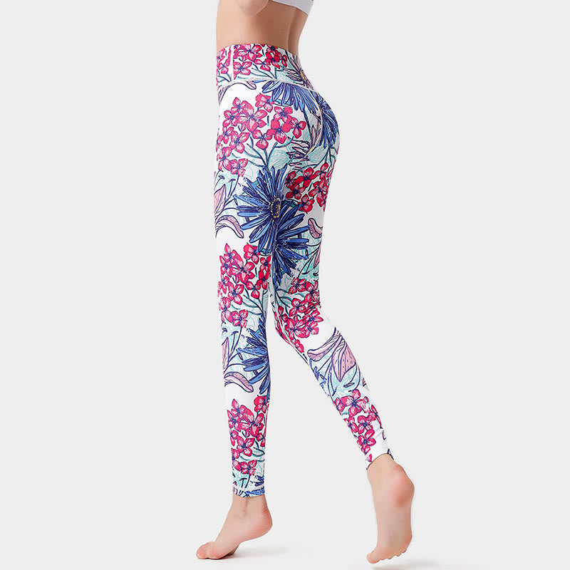 Mythstone Colorful Flower Petal Leaves Print Sports Exercise Fitness High Waist Leggings Women's Yoga Pants