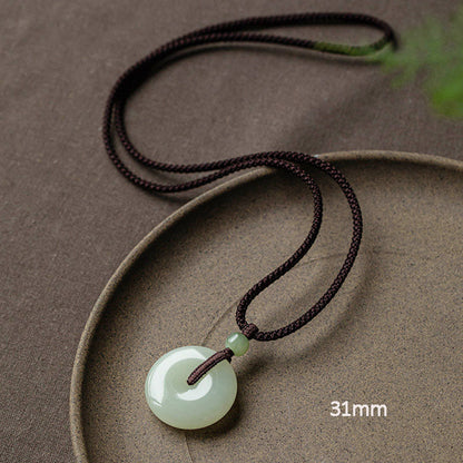 Mythstone Natural Round Jade Peace Buckle Luck Prosperity Necklace Pendant