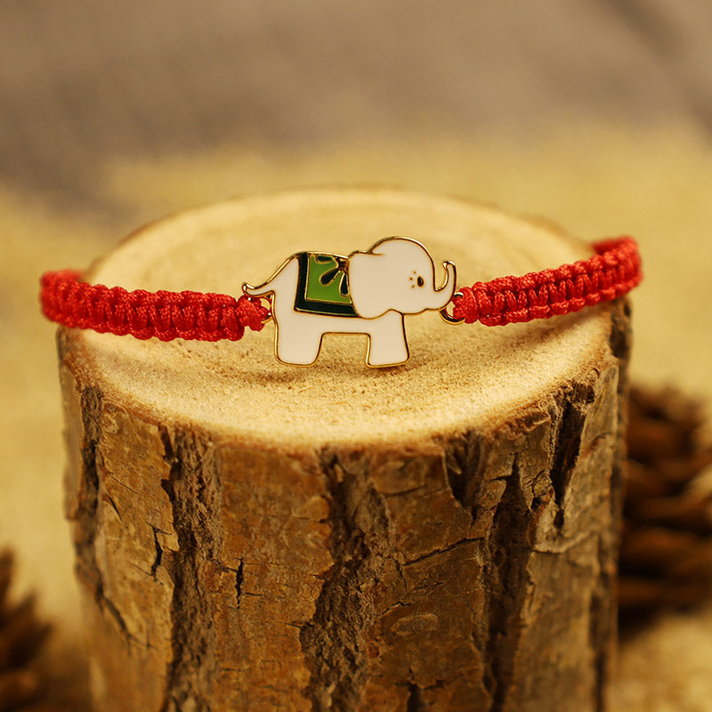 Pulsera de hilo rojo con elefante de la suerte en plata de ley 925 hecha a mano tibetana