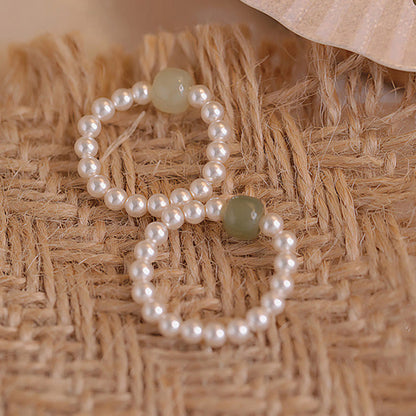 Mythstone Round Jade Pearl Beads Luck Ring