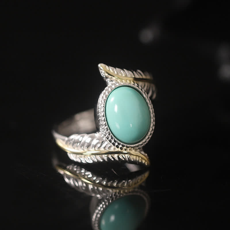 Mythstone 925 Sterling Silver Turquoise Feather Strength Protection Ring