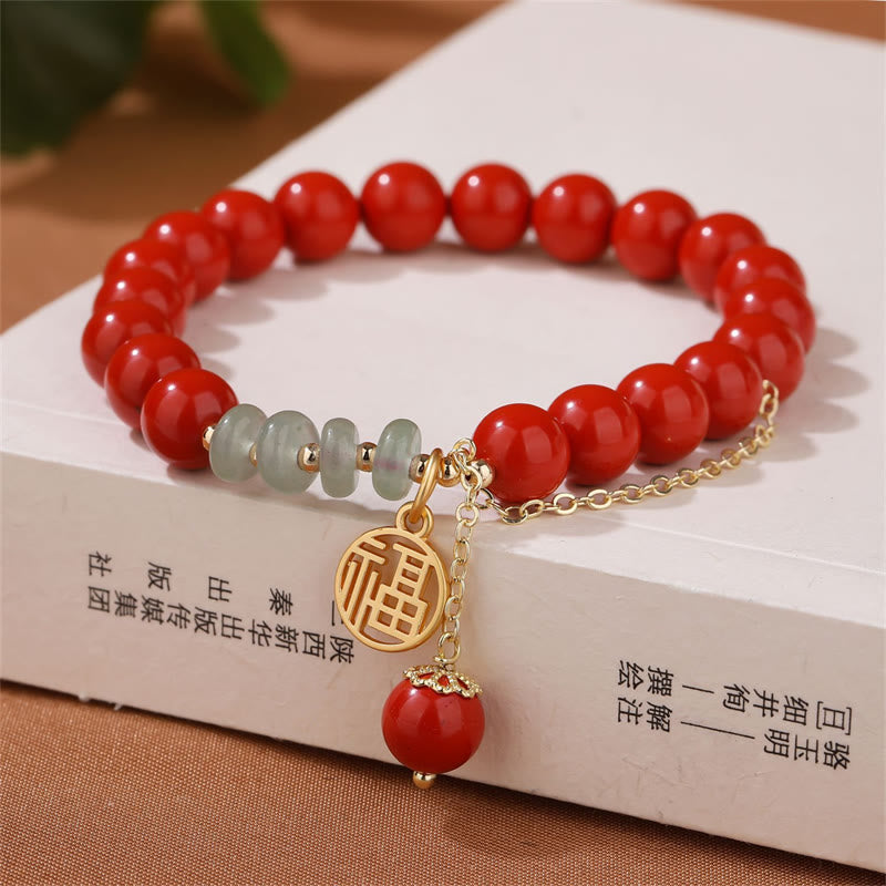 Mythstone Cinnabar Auspicious Fu Character Jade Calm Bracelet