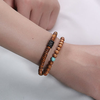 Mythstone Sandalwood Small Leaf Red Sandalwood Thuja Sutchuenensis Boxwood Turquoise Protection Double Wrap Bracelet