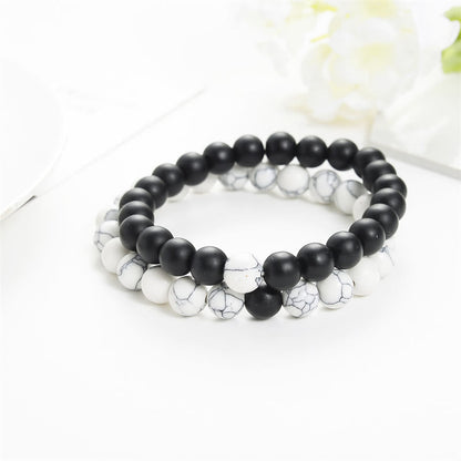 Mythstone 2pcs Natural Frosted Stone White Turquoise Bead Couple Bracelet