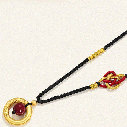 Mythstone Round Tiger Eye Cinnabar Bead Protection Necklace Pendant