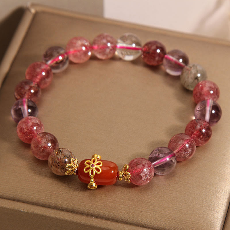 Mythstone Natural Super Seven Crystal Red Agate Positivity Bracelet