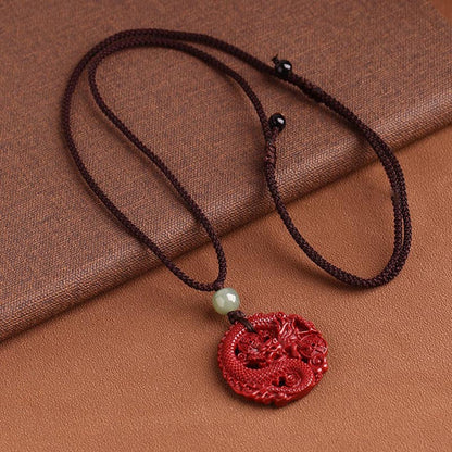 Mythstone Year Of The Dragon Natural Cinnabar Hetian Jade Bead Copper Coin Attract Wealth Strength Necklace Pendant