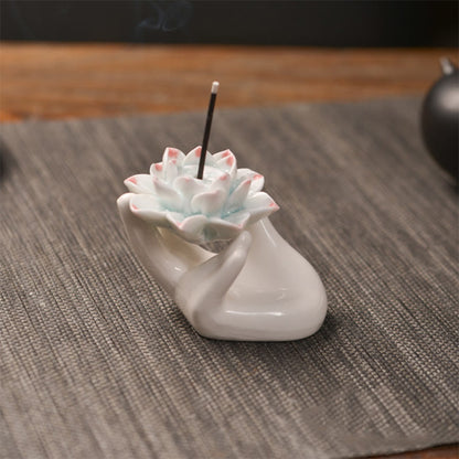 Mythstone Small Ceramic Lotus Hand Healing Meditation Incense Burner Decoration