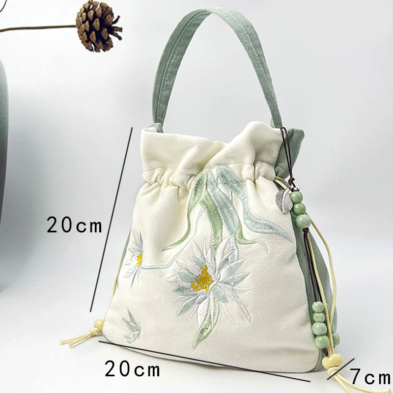 Mythstone Embroidered Butterfly Lotus Magnolia Cotton Linen Tote Crossbody Bag Shoulder Bag Handbag