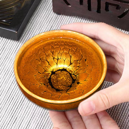 Mythstone Gold Spot Pattern Chinese Jianzhan Ceramic Teacup Kung Fu Tea Cup Bowl With Gift Box