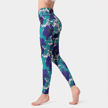 Mythstone Colorful Flower Petal Leaves Print Sports Exercise Fitness High Waist Leggings Women's Yoga Pants