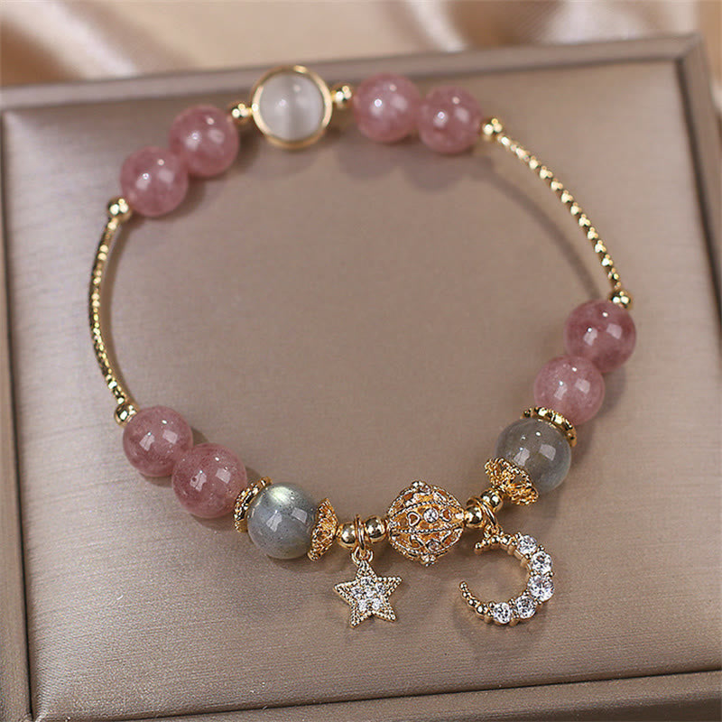 MythStone Strawberry Quartz Moonstone Moon Star Love Bracelet