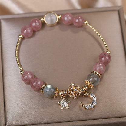 Mythstone Strawberry Quartz Moonstone Moon Star Love Bracelet