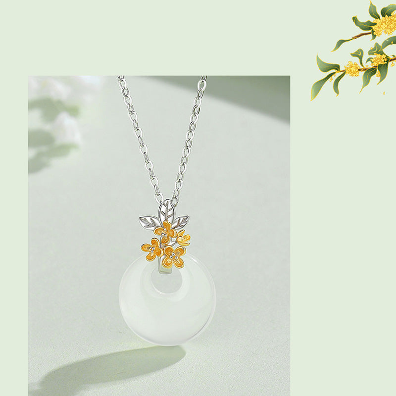 Mythstone 925 Sterling Silver Round Chalcedony Twelve Months Flower Harmony Necklace Pendant