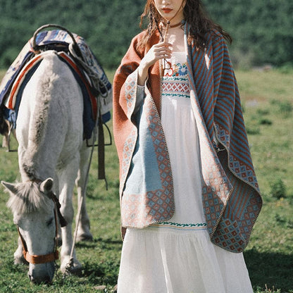 Bufanda cálida y suave de invierno con patrón de diamantes a rayas tibetano Mythstone