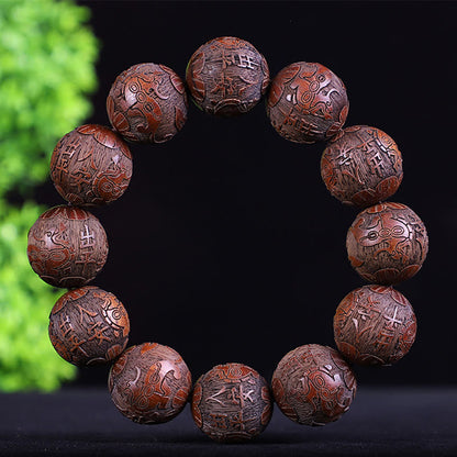 Mythstone Chinese Zodiac Rosewood Ebony Boxwood Copper Coin PiXiu Carved Warmth Bracelet