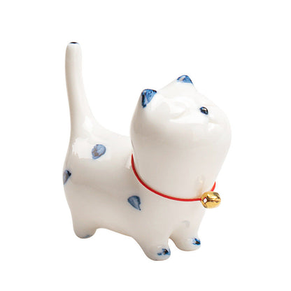 Mythstone Mini Lucky White Cat Kitten Tea Pet Ceramic Home Desk Figurine Decoration