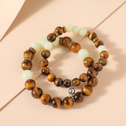 Mythstone 2Pcs Tiger Eye Glowstone Luminous Bead Protection Couple Bracelet